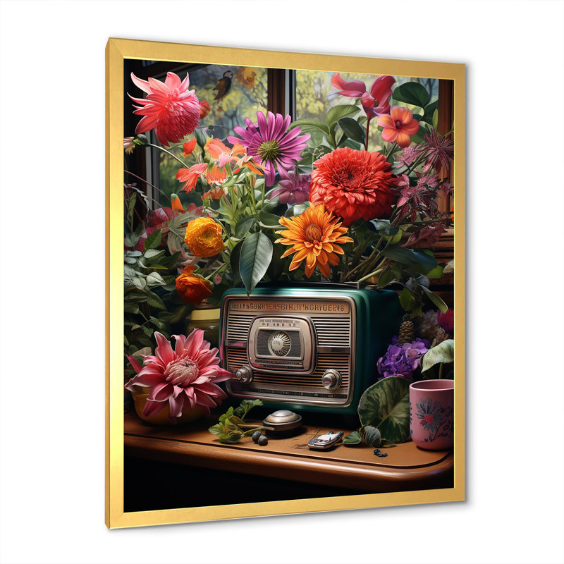 Jukeboxes Musical Mosaic 2 - Jukeboxes Wall Art, Gold Single Picture Frame, 32" H x 16" W x 1" D
