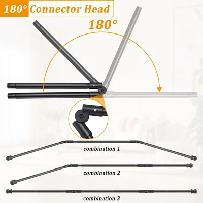 Bay Window Curtain Rods, U Shape Heavy Duty Curved Curtain Rods for Bay Windows with Brackets, 59-184" Adjustable for Bedroom, Living Room, Dinging Room, Matte Balck