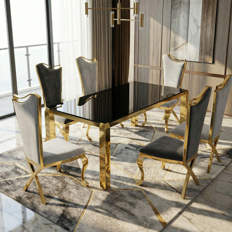 Table de salle à manger moderne avec structure en acier de qualité supérieure et verre trempé