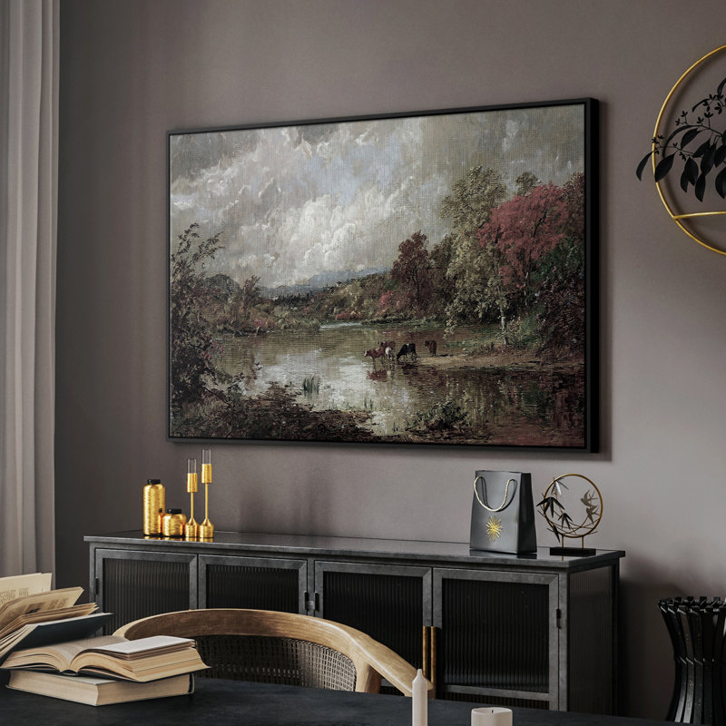 Paysage rétro-XXII, H 17 po x l 25 po, Toile avec cadre flottant noir