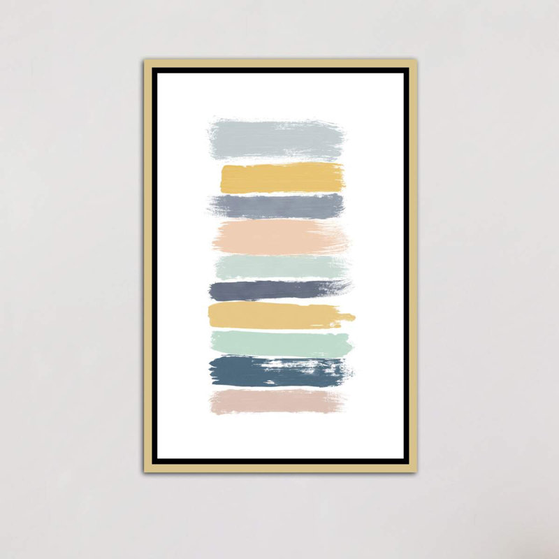 « pastel rayures »-« painting prints », reproduction d’art, H 40 po x l 26 po x P 1,5 po, Toile encadrée d'or