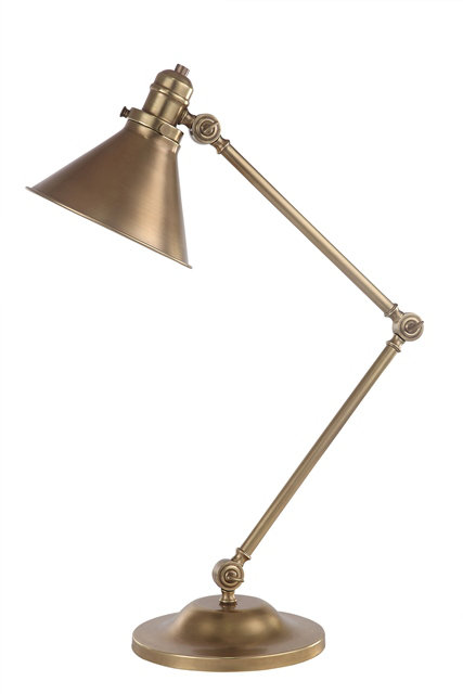 Evie Adjustable Metal Desk Lamp, Aged Brass