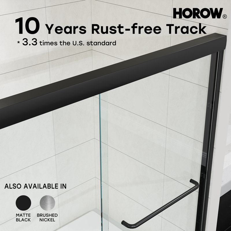 56" - 60" W x 60" H Double Sliding Semi-Frameless Bathtub Doors with Clear Glass, Matte Black