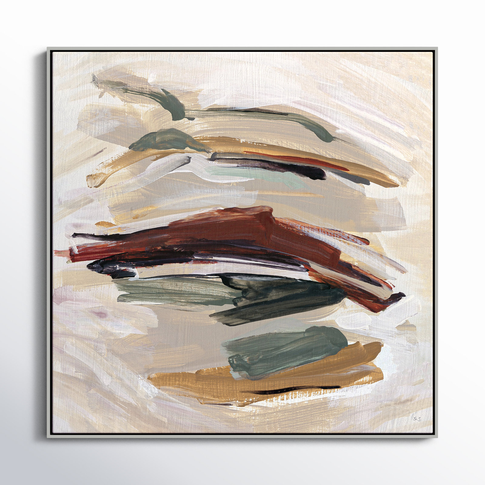 Spring Shadows by Susan Jill - Floater Frame Painting on Canvas, Silver , 46.5" H x 46.5" W