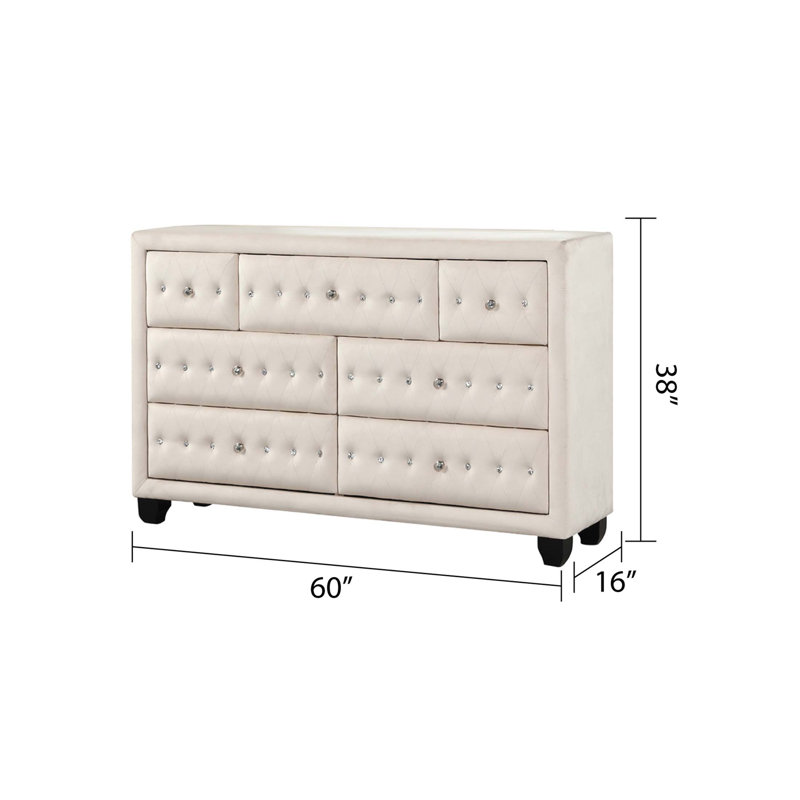 Commode rembourrée en velours 7 tiroirs Sophia