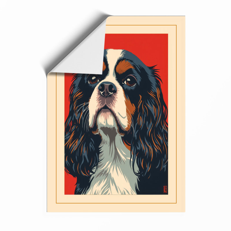 Spaniel in Red Japandi - Framed Print, Unframed, A3 - 42.0 x 29.7 cm
