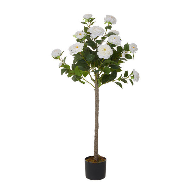 110cm Faux Camellia Tree in Pot, White