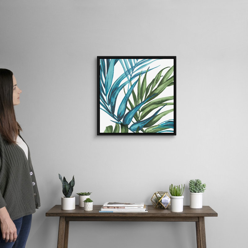 «Palm Leaves II» par Eva Watts - reproduction d'art sur toile, H 22 po x l 22 po x P 1,75 po, Cadre noir