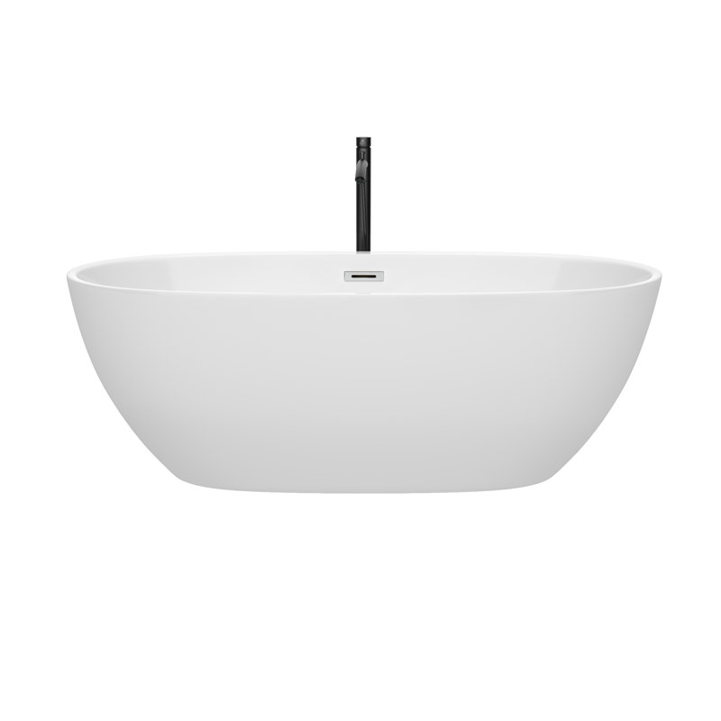 Juno 67'' x 32'' Freestanding Soaking Acrylic Bathtub with Faucet, White/Polished Chrome/Matte Black