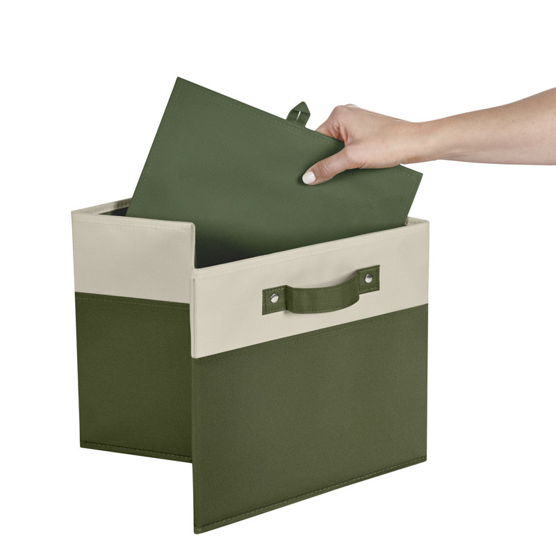 RiverRidge Kids 2pc Two-Tone Fabric Collapsbilble Cube Storage Organizers with Handles, Olive