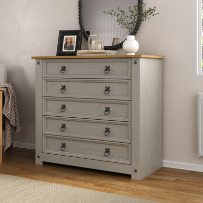 Corona Solid Wood 89cm W 5 - Drawer Chest of Drawers