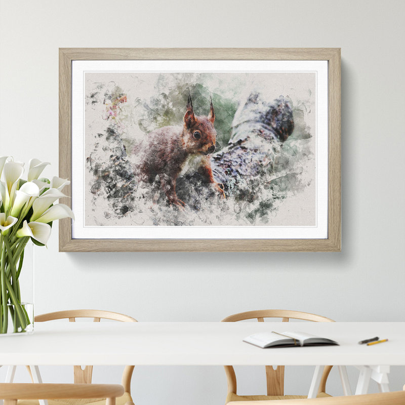 Red Squirrel Vol.1 - Picture Frame Painting, Oak Framed, 27cm H x 36cm W x 2cm D