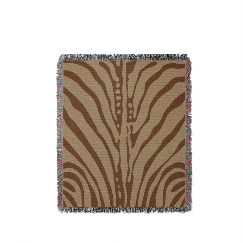 Jeté en coton à imprimé zébré, Brun rouille Beige, 60 po x 80 po
