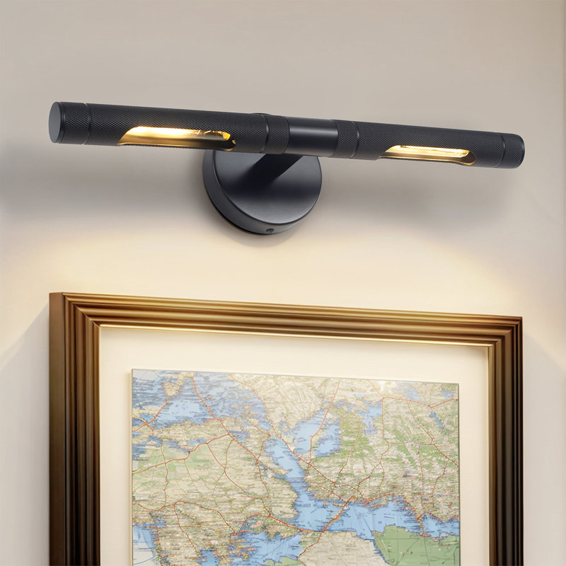 18.9" Dimmable 2 - Light Wall Mounted Sconce 360°Rotatable Picture Light(Bulbs Included), Matte Black
