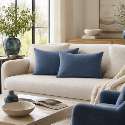 Lot de 2 housses de coussin décoratives en velours haut de gamme effet marbre, 35,5 x 51 cm, bleu marine