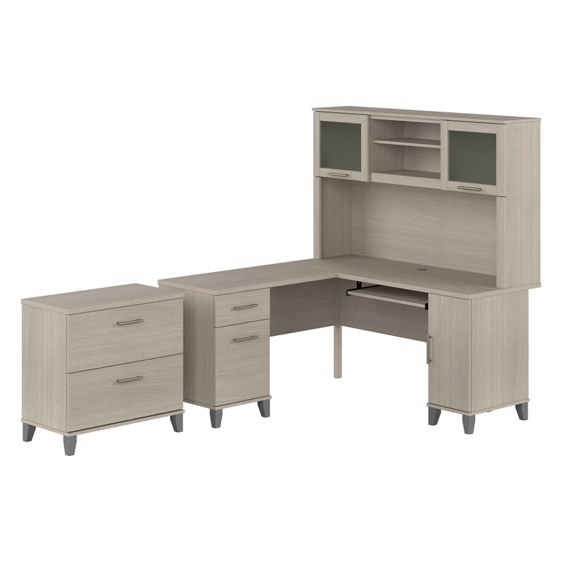 Magomed 3 Piece Computer Desk Office Set, Sand Oak