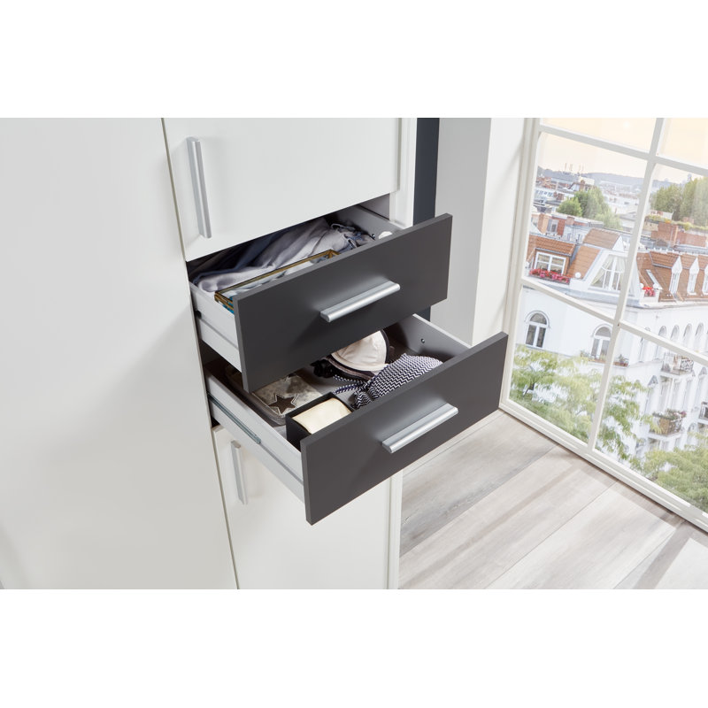 Jaclynn Manufactured Wood Wardrobe, White/Graphite, 208cm H x 225cm W x 58cm D