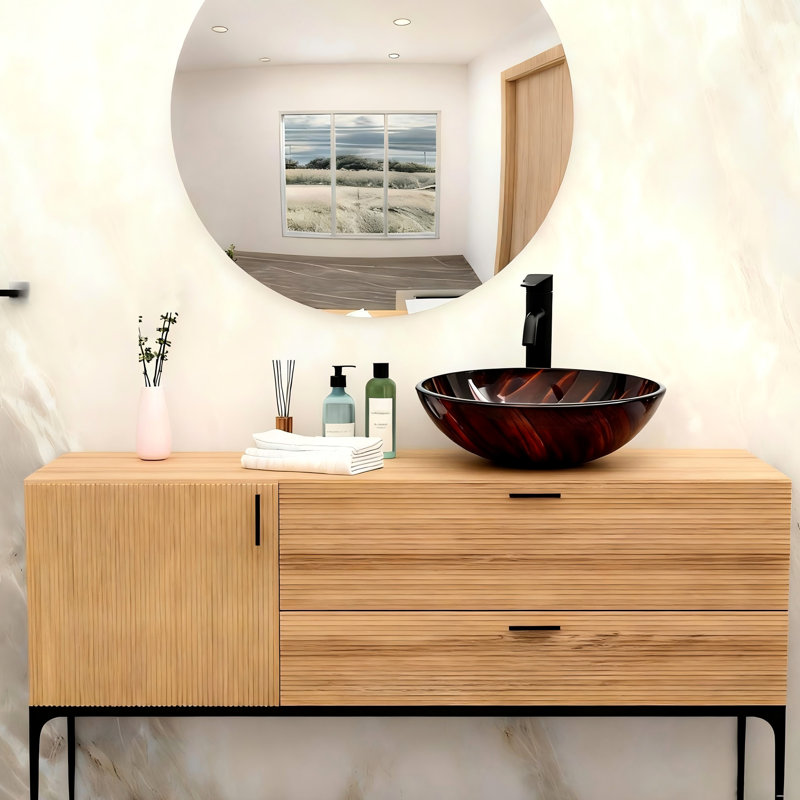 Cuvette de meuble-lavabo artistique en verre trempé brun, bonde escamotable pour évacuation efficace de l'eau, 16,5 pouces de profondeur, lavabo d'appoint avec drain, idéal moderne, X pouces, finition lisse