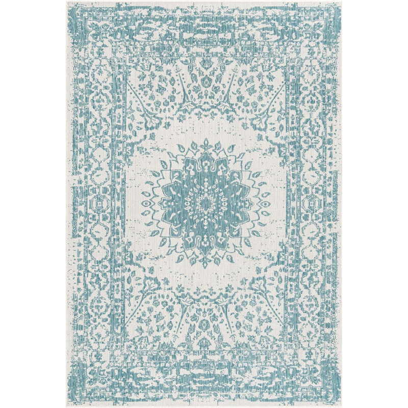 Contemporary Hintz Area Rug Aqua Color, Rectangle 6'1" x 9'