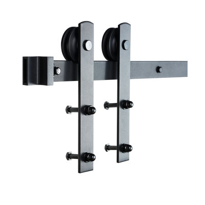 Ensemble de quincaillerie de porte de grange coulissante de 8 pi, ensemble de rail de porte de grange robuste pour portes doubles de 330 lb / 2 po, largeur totale de 3,7 à 3,3 pi et panneau de 2 portes de 1,3 po à 1,8 po d'épaisseur, avec poulie lisse et silencieuse (forme en I)