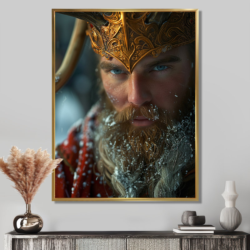 Impression d'art mural «Viking King with Golden Crown Snowy Beard», Toile avec cadre flottant or, H 32 po x l 16 po x P 1 po