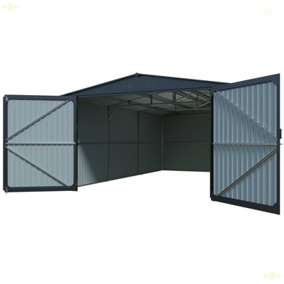 Outdoor Storage Shed, Metal Garage Shed Backyard Utility Tool House Building With 2 Doors And 4 Vents For Car,Truck,Bike, Garbage Can,Tool,Lawnmower