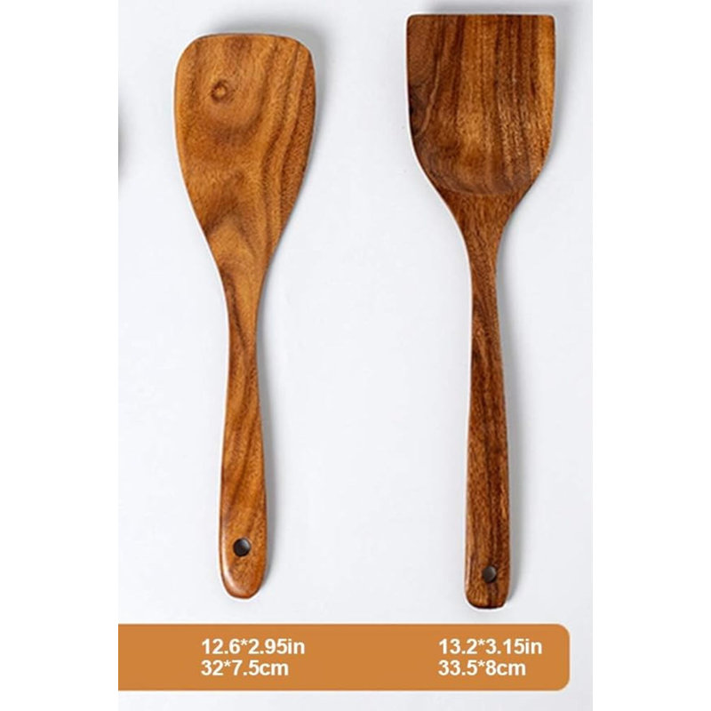 Ensemble d'ustensiles de cuisine en bois 2 pièces en bois d'acacia naturel pour ustensiles de cuisine antiadhésifs