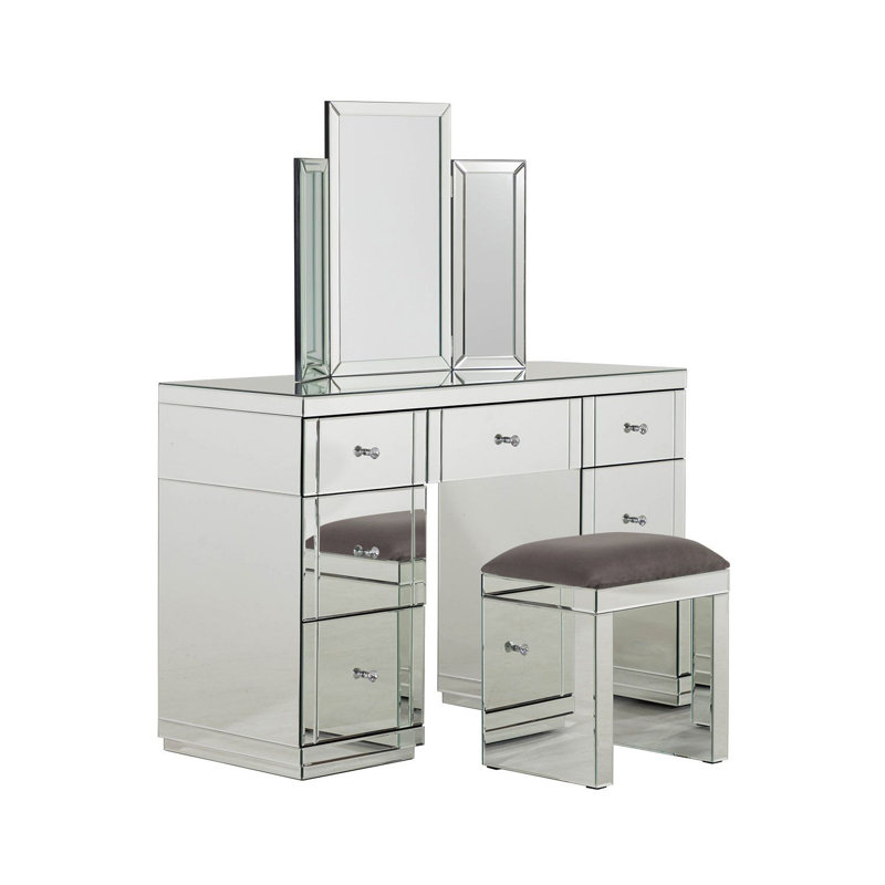 Cayden Dressing Table with Mirror, Silver