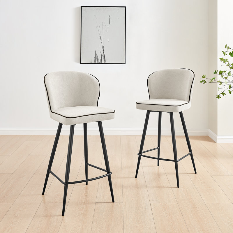 Ansel Breakfast Bar Stool - Luxury Fabric Upholstered Sleek Modern Design, Cream