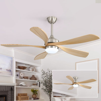  52" Modern Smart Ceiling Fan With Light, 6-speed Quiet Dc Motor & 3-color Led，remote Control With Timer，walnut