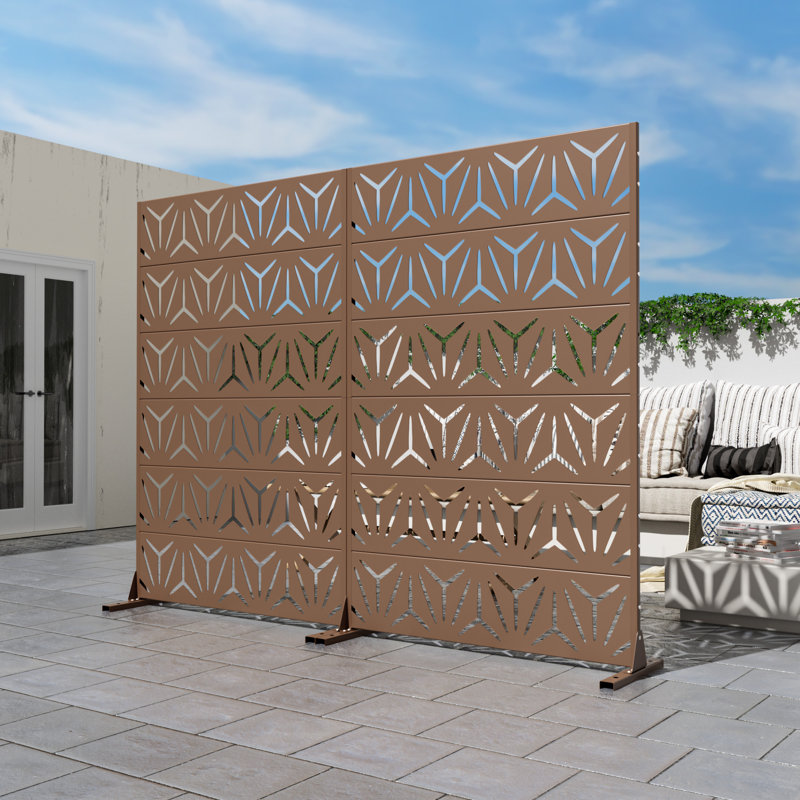 6 ft. H x 4 ft. W Metal Privacy Screen Fence Panel Star Pattern, Brown, 183 cm H x 120 cm W x 40 cm D