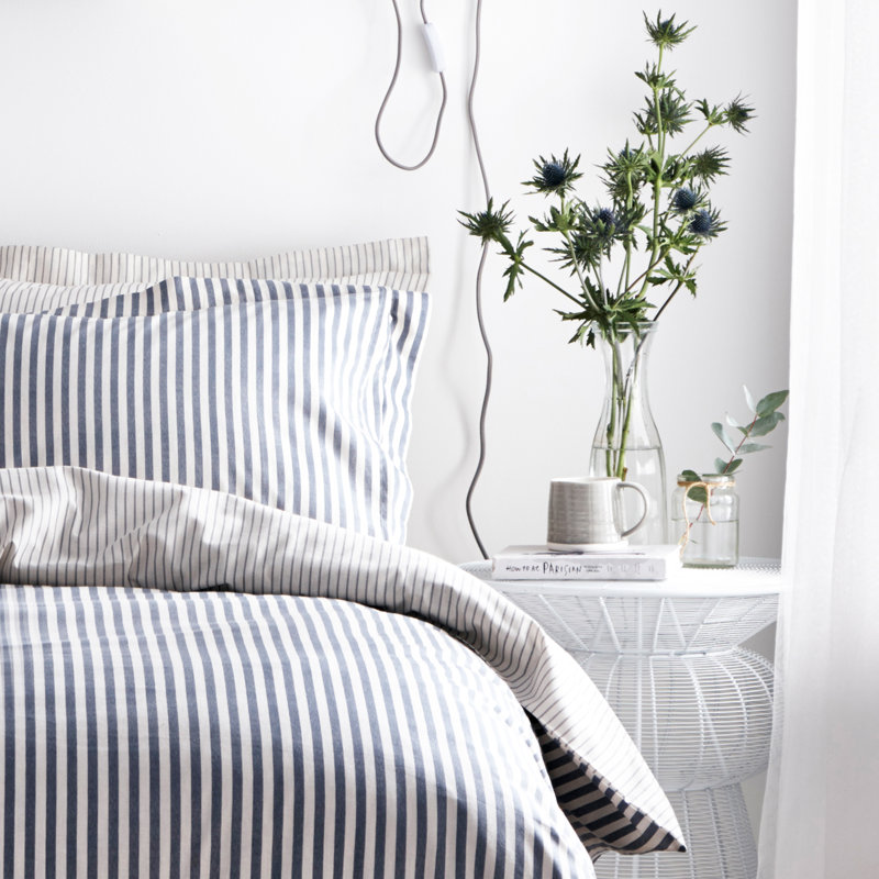 Hebden Mélange Stripe 100% Cotton Duvet Cover Set, King Size Duvet Cover + 2 Standard Pillowcases, Blush