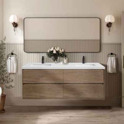 60" Wall Mounted Double Bathroom Vanity with Sink
