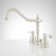 Victorian Gooseneck Bathroom Faucet - Porcelain Lever Handles - Brushed Nickel