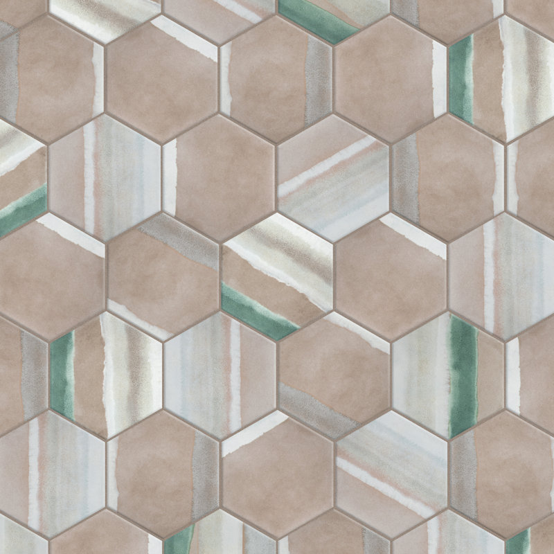 Carreau de mur et plancher aspect pierre 8 pi x 9 pi Matter Hex, Taupe / vert