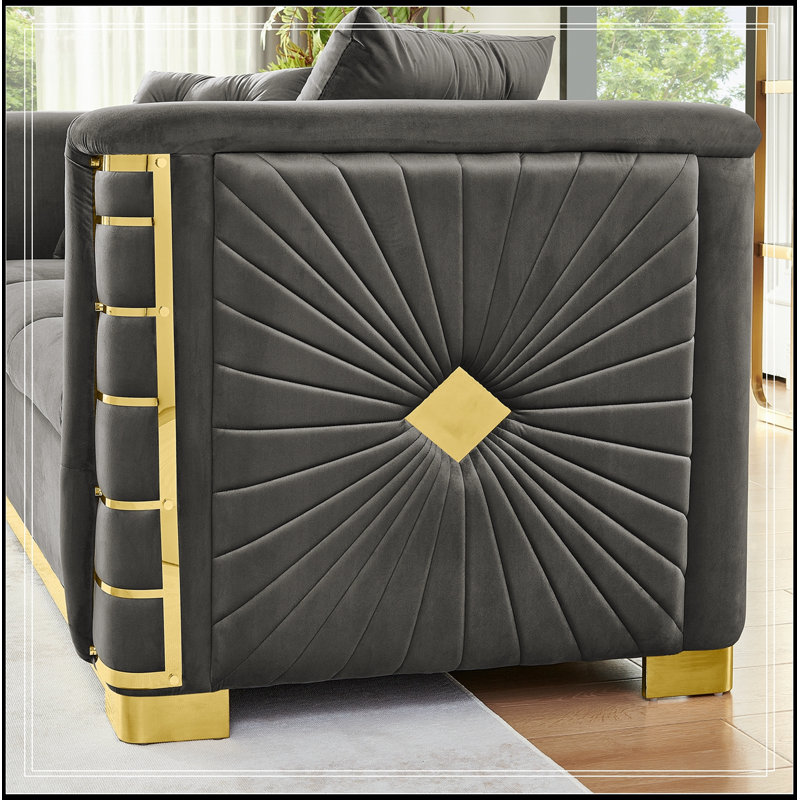 Virnelli 60.6 " Velvet Loveseat, Gris