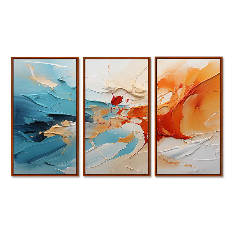 «Coming Together» - ensemble d'art mural abstrait, H 28 po x l 36 po x P 1 po, Cadre flottant brun