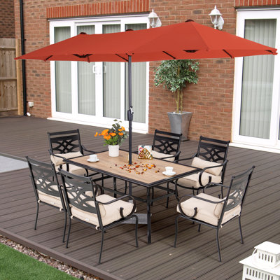 Ensemble de salle à manger rectangulaire pour 6 personnes 60 "avec coussins et parasol Leonard