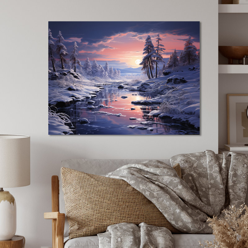 Décoration murale en métal blanc fuchsia Winter Twilight IV - Paysages, H 30 po x l 40 po x P 1 po