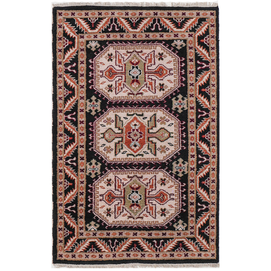 Black Cream Silk and Wool Handmade Oriental Area Rugs, Hand Knotted Bungalow Rose Rug