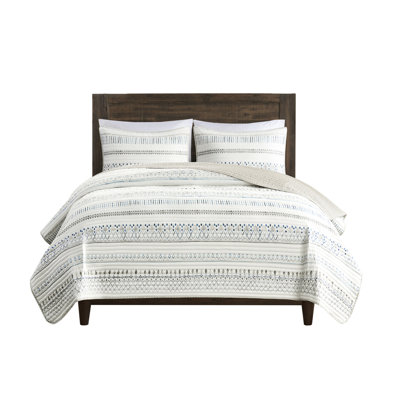 Courtepointe réversible en microfibre taupe / bleu, double / grand, avec charme en tissu gaufré taupe / bleu, double / grand pour la décoration intérieure