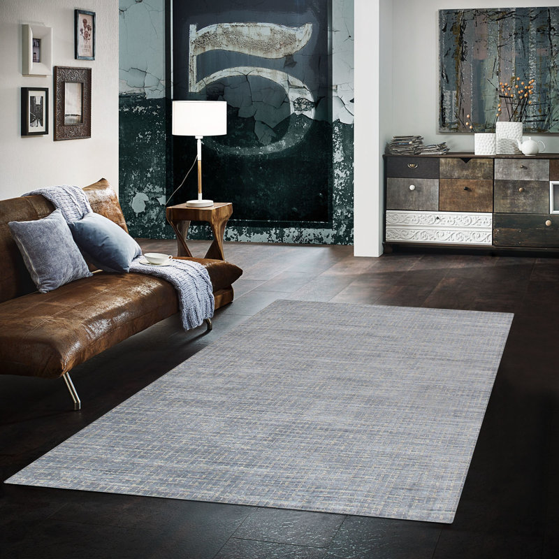 Handmade Deep Blue Wool & Silk Blend Area Rug - 8' x 10'