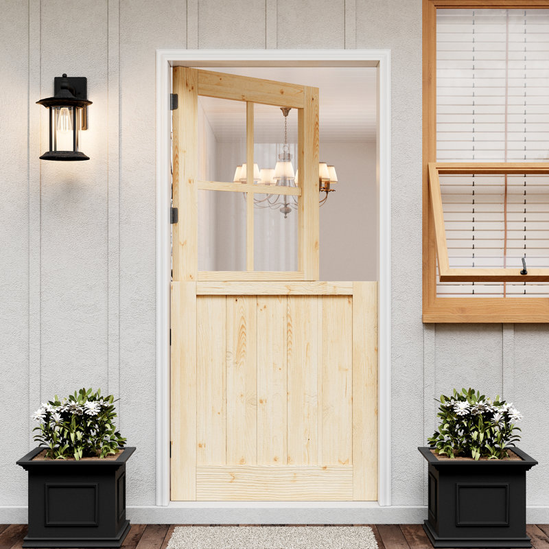 Dalle seulement, porte hollandaise non finie, 4 dalles en verre transparent semi-transparent avec verre de pin naturel