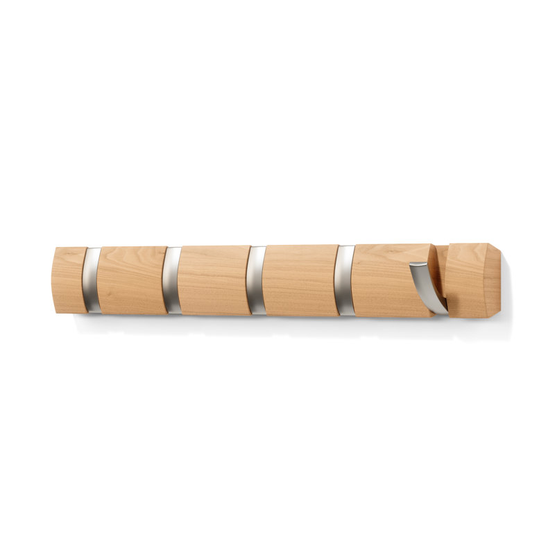Flip 5-Hook Natural Solid Wood Wall-Mounted Coat Rack