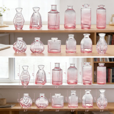 Ensemble de 12 vases en verre côtelé dégradé rose pour centres de mariage et décoration intérieure