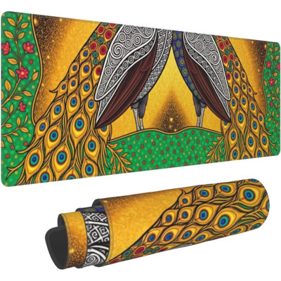 Klimt Inspired Abstract Art Batik Painting On The Grounds of Gustav Klimt Large Mouse Pad Gaming Desk Mat XXL Non-Slip Rubber Base Durable Stitched Edges Work Play, 15.7 x 35.54 in