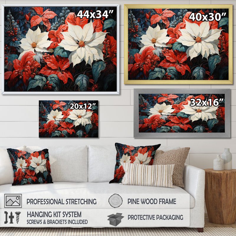 Poinsettia Flower Pastoral - Floral Canvas Prints, Cadre simple noir, H 34 po x l 44 po x P 1,5 po