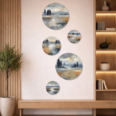 Golden Path In The France Countryside - Abstract Landscapes Metal Wall Decor Set of 5