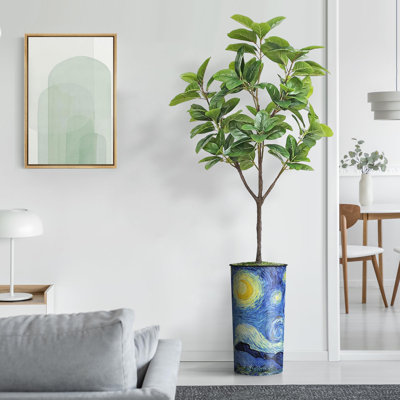 Arbre artificiel en fauve gris avec aquarelle abstraite pot de magnolia