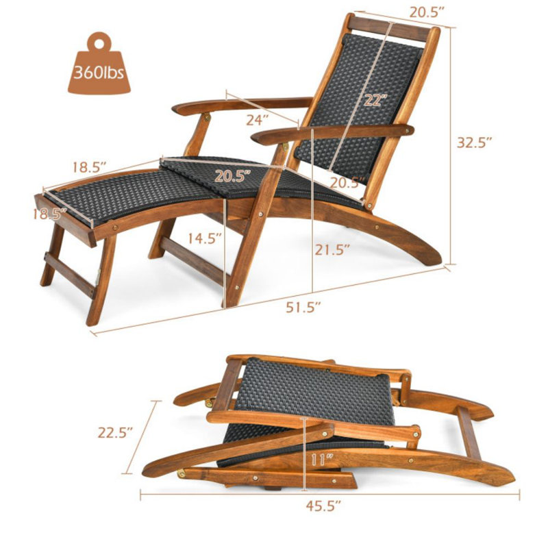 Aleshka Outdoor Acacia Wood Chaise Lounge